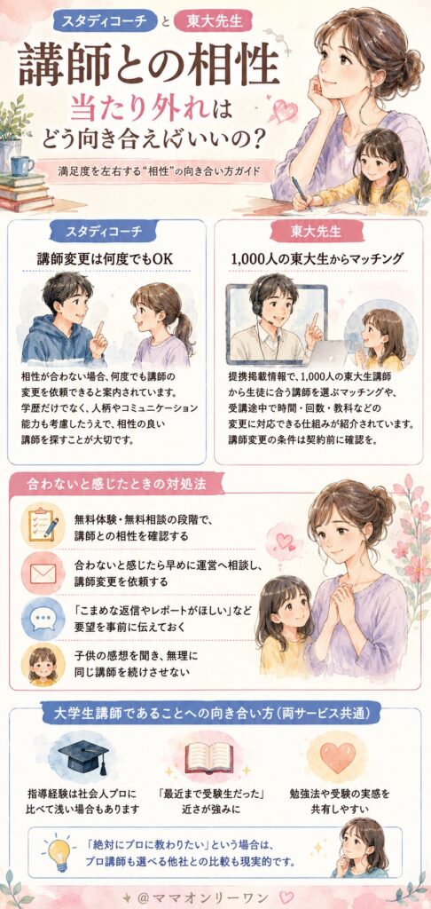 スタディコーチとオンライン家庭教師東大先生　講師との相性、当たり外れはどう向き合えばいいの?