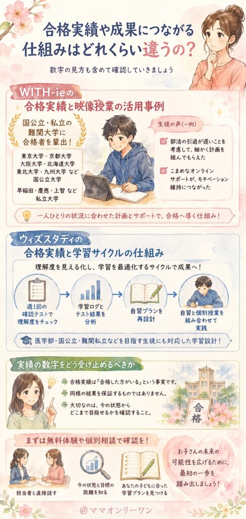 合格実績や成果につながる仕組みはどれくらい違うの?