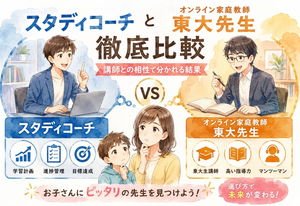 スタディコーチとオンライン家庭教師東大先生比較、講師との相性で分かれる結果