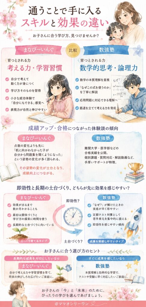 まなびーいんぐと数強塾通うことで手に入るスキルと期待できる効果の違いは?