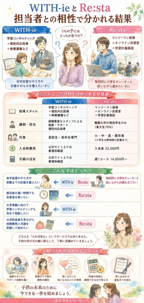 WITH-ieとオンライン家庭教師Re:sta 結論から言うと、うちの子にはどっちが合うの?