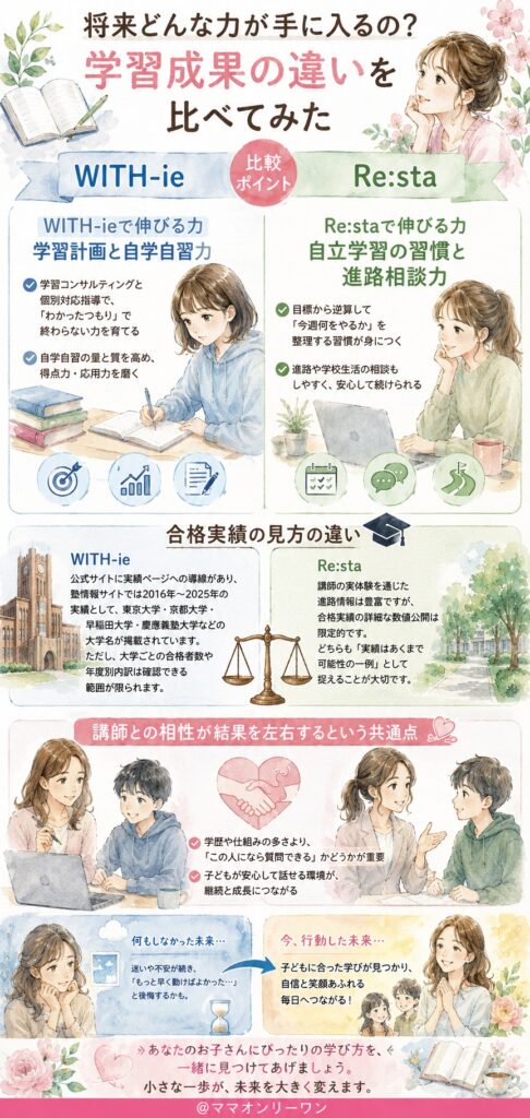 WITH-ieとオンライン家庭教師Re:sta 将来どんな力が手に入るの?学習成果の違いを比べてみた