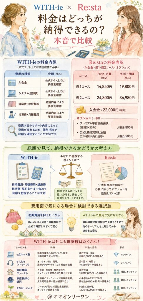 WITH-ieとオンライン家庭教師Re:sta 料金はどっちが納得できるの?本音で比較